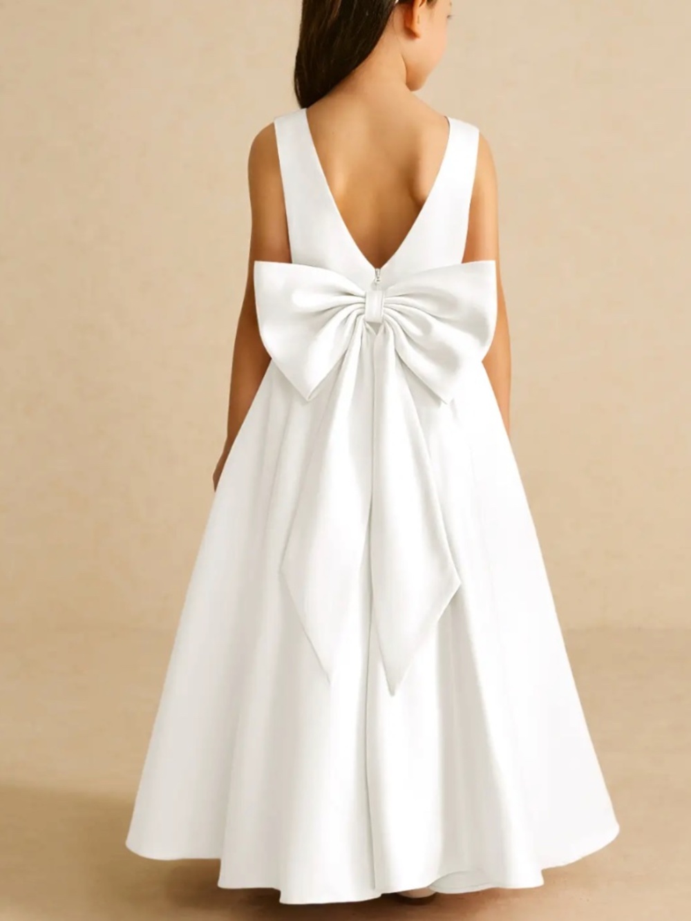 Azazie Pipsy Ivory A-Line Bow Matte Satin Dress